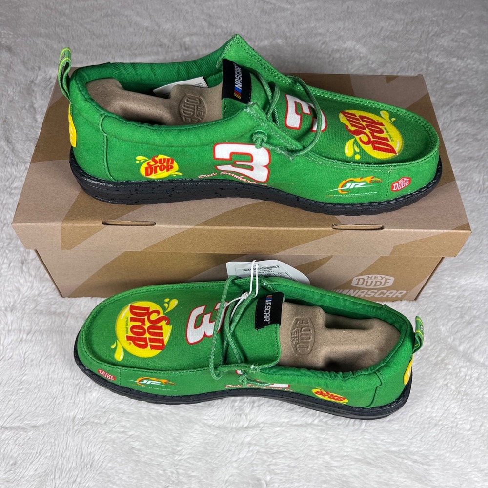 Hey Dude Wally NASCAR Dale Earnhardt Jr Sun Drop Green Mens Shoes M9 Slip On NWB